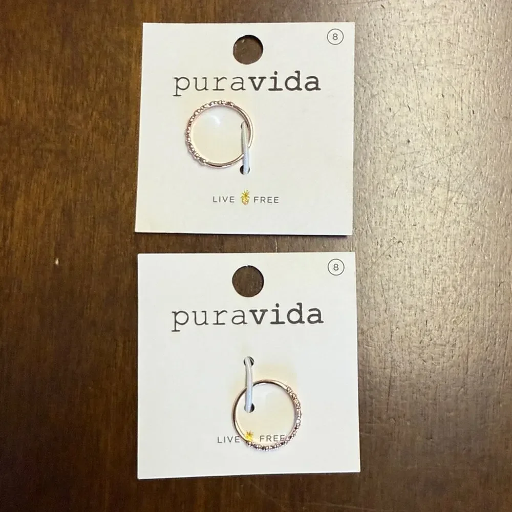 Pura Vida Floral Stacking Rings Set of Two - Brass Base with Rose Gold Plating